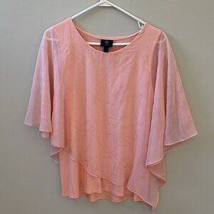 JM Collection Women's Summer Top Peach Asymmetrical Overlay w/Gold Accent